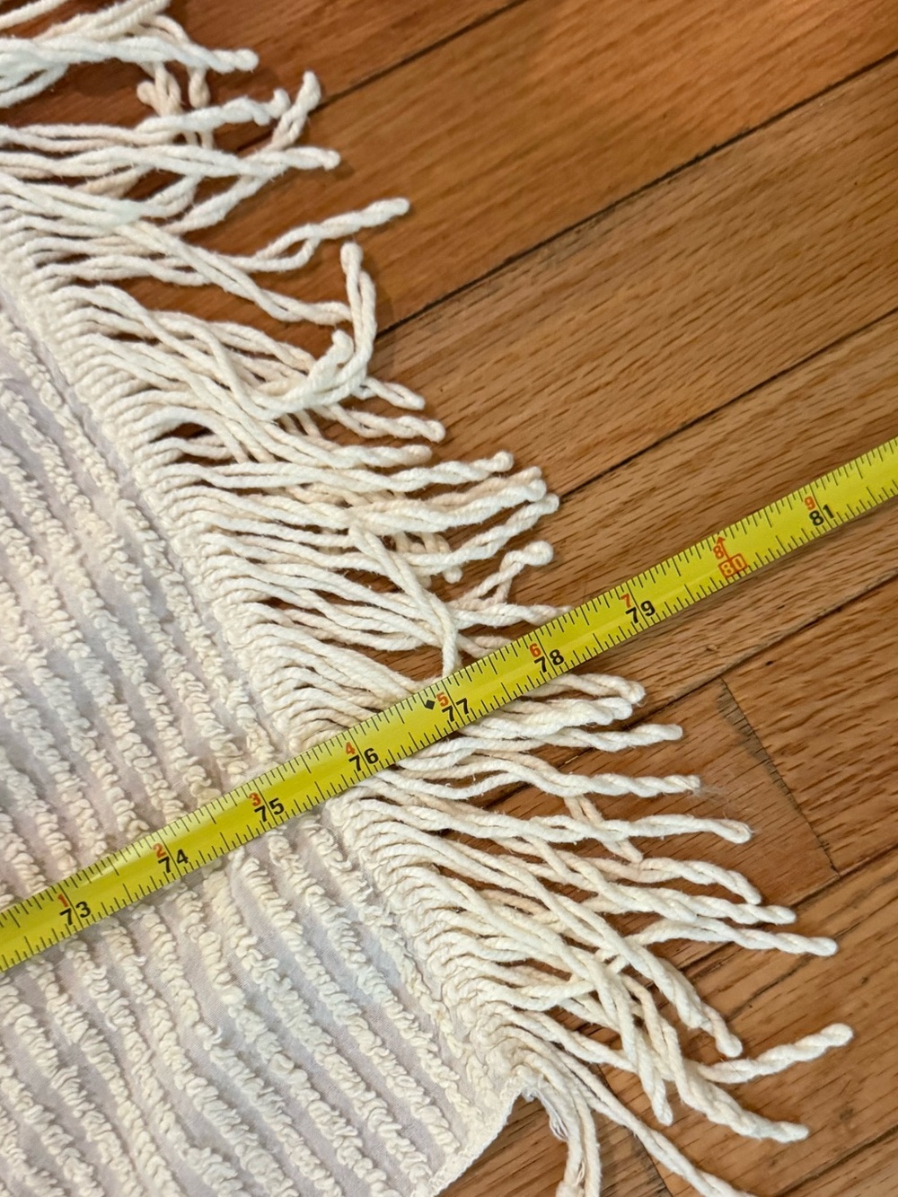 VTG Cotton Cream Textured Ribbed Fringe Bed Coverlet Twin Cottage Shabby Chic - Picture 10 of 10
